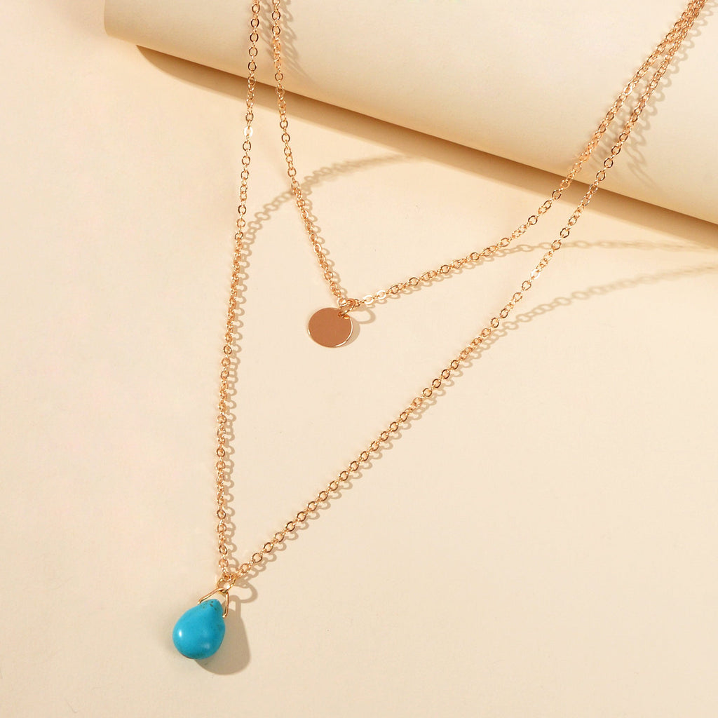 Traditional Ethnic Jewellery Double layer Chain Disc Turquoise Charm Necklace