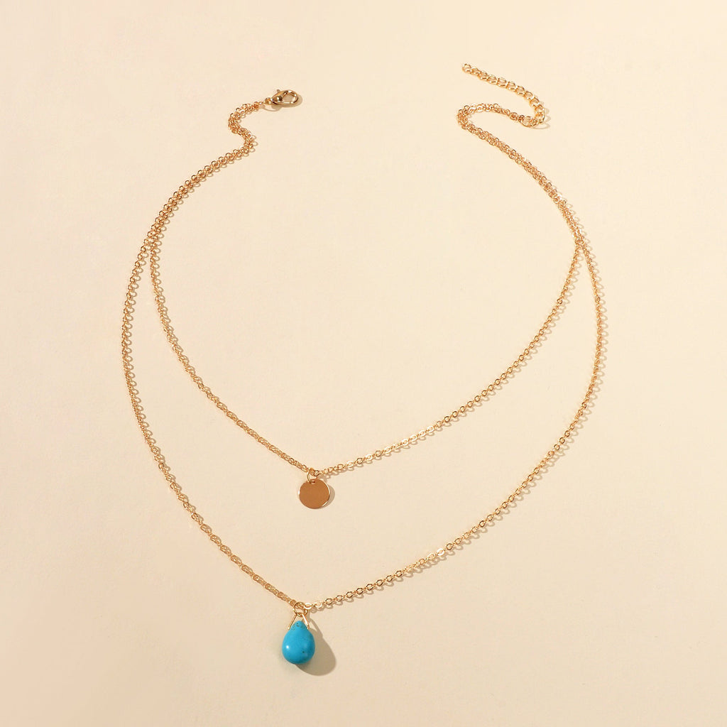 Traditional Ethnic Jewellery Double layer Chain Disc Turquoise Charm Necklace