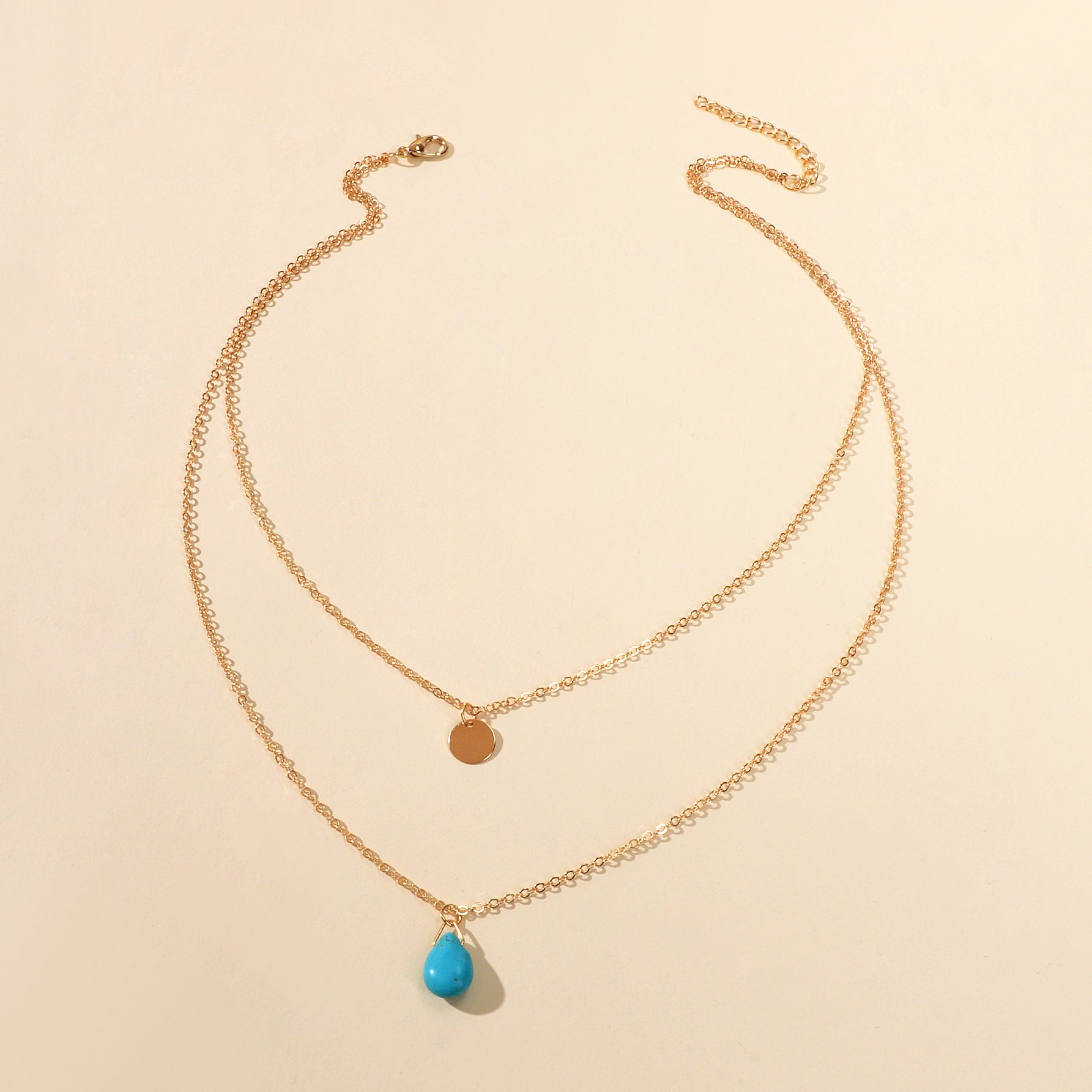 Traditional Ethnic Jewellery Double layer Chain Disc Turquoise Charm Necklace