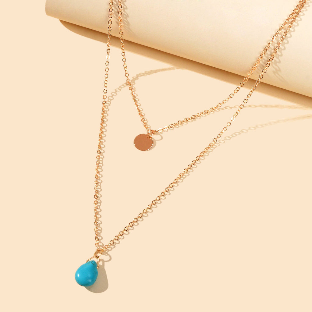 Traditional Ethnic Jewellery Double layer Chain Disc Turquoise Charm Necklace