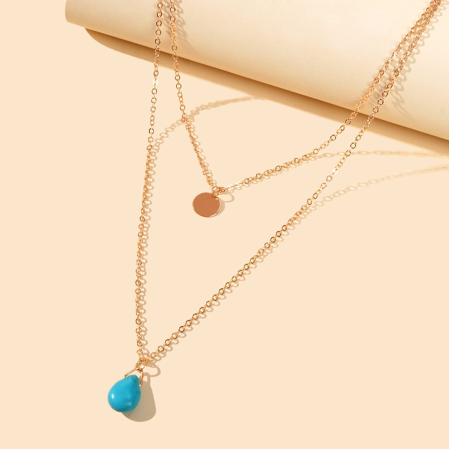 Traditional Ethnic Jewellery Double layer Chain Disc Turquoise Charm Necklace