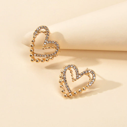 Cute Hollow Heart Stud Rhinestone Earrings Hypoallergenic Pierced Ear Jewellery