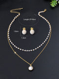 Pearl Pendant Double Layer Necklace & Pineapple Pearl Earrings Jewellery Set