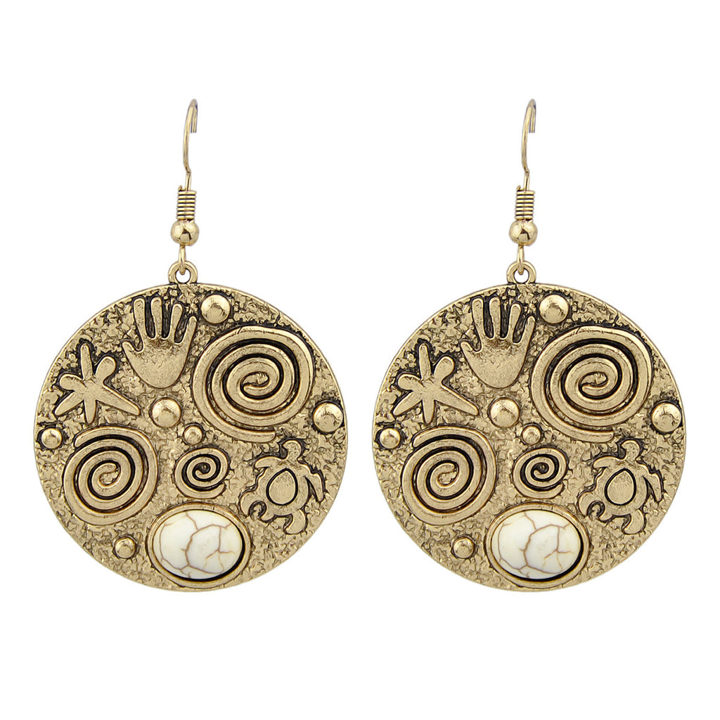 Turquoise Hand Turtle Starfish Round Earrings Designer Traditional Jewellery