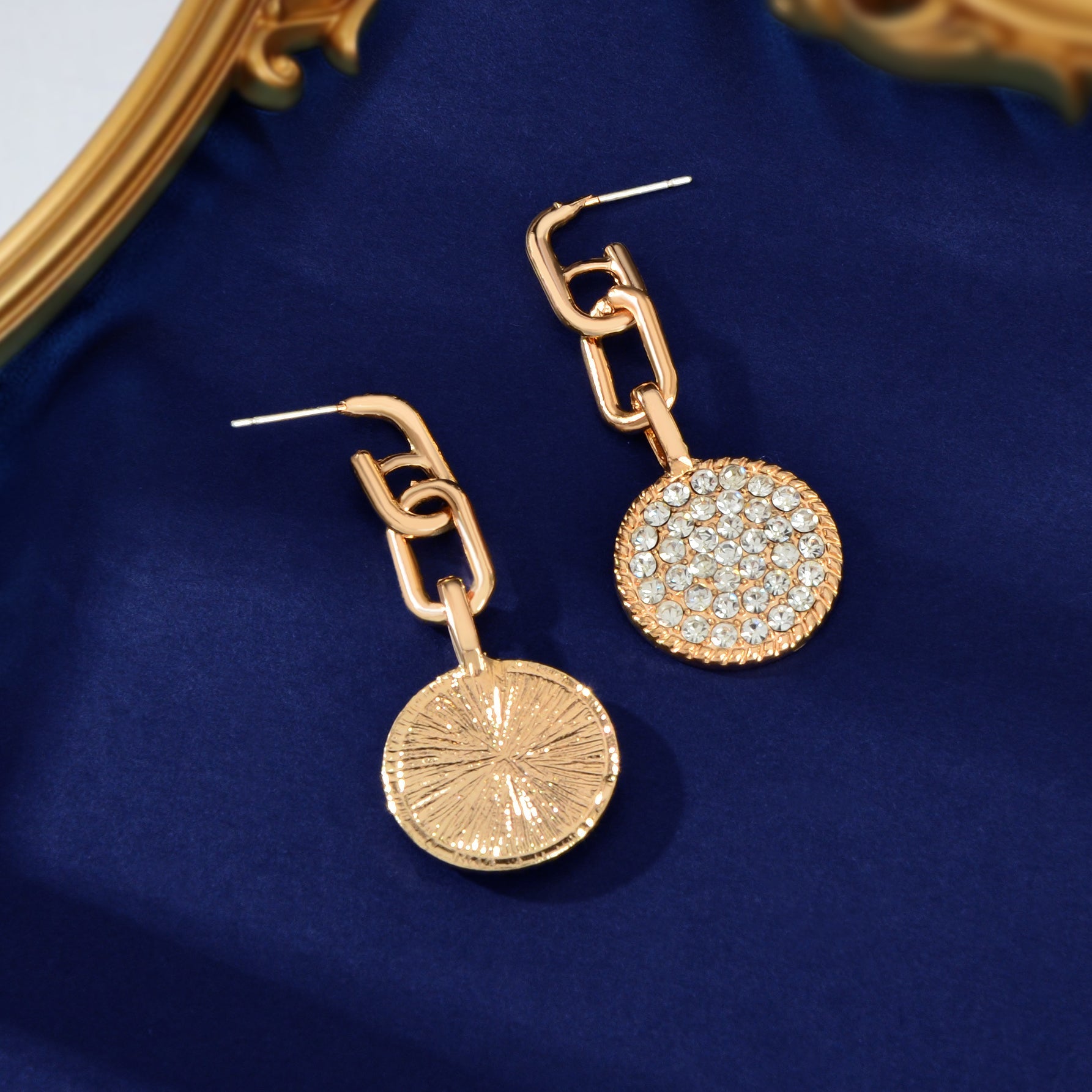 Textured Jewellery Sparkling Rhinestone Gold Round Pierced Stud Earrings Gifts