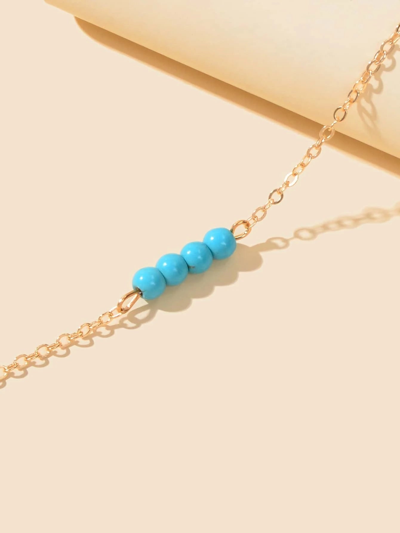 Handmade Blue Beaded Anklets Boho Gold Chain Ankle Bracelets Holiday Foot Anklet