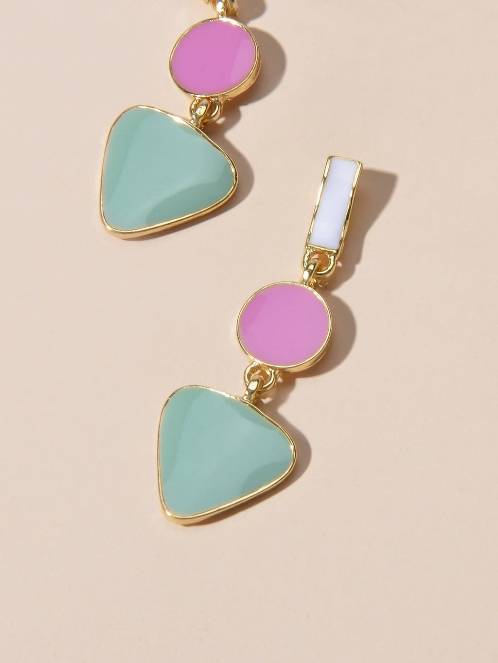 Designer Jewellery Multi-colored Enamel Round Triangle Geometric Dangle Earrings