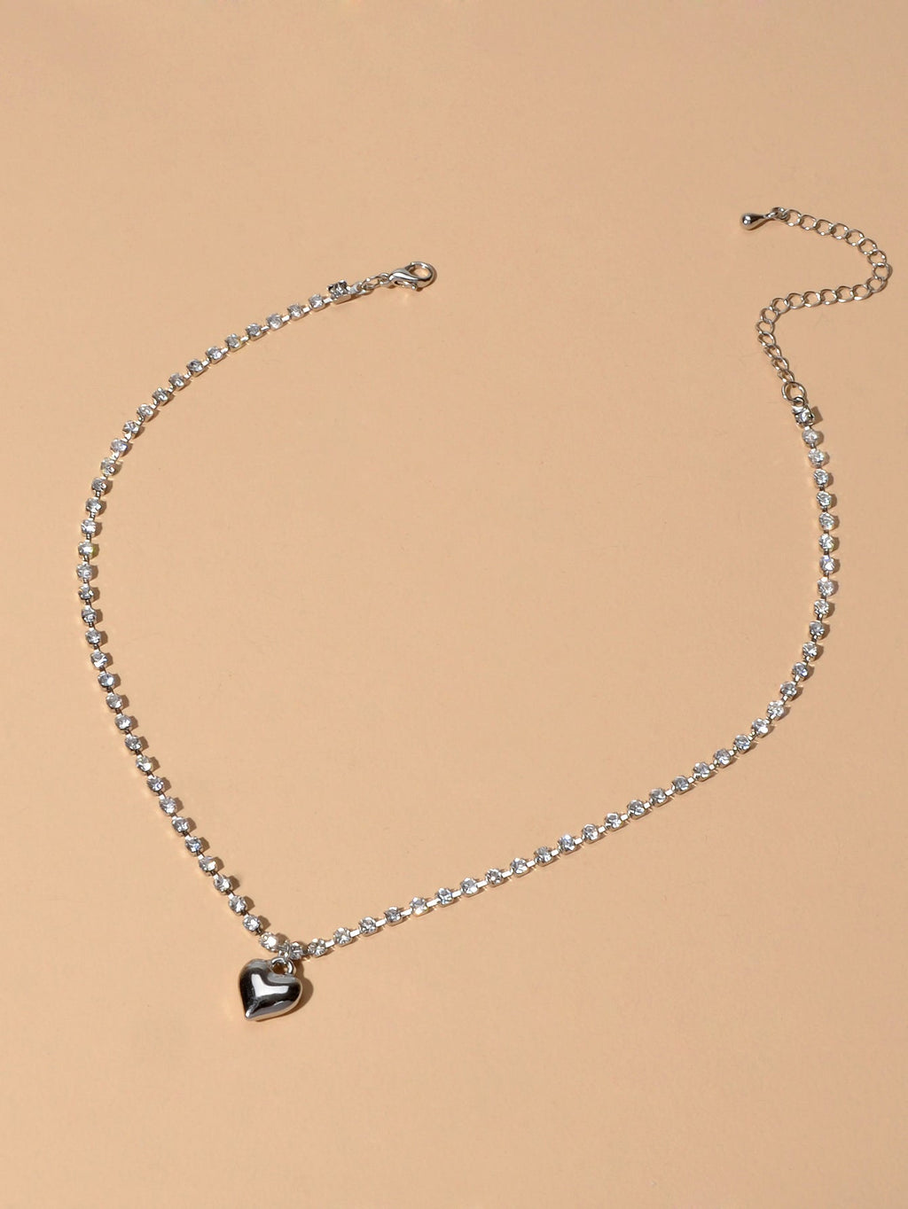 Luxurious Jewellery Full Rhinestone Decor Shining Silver Chain Heart Necklace