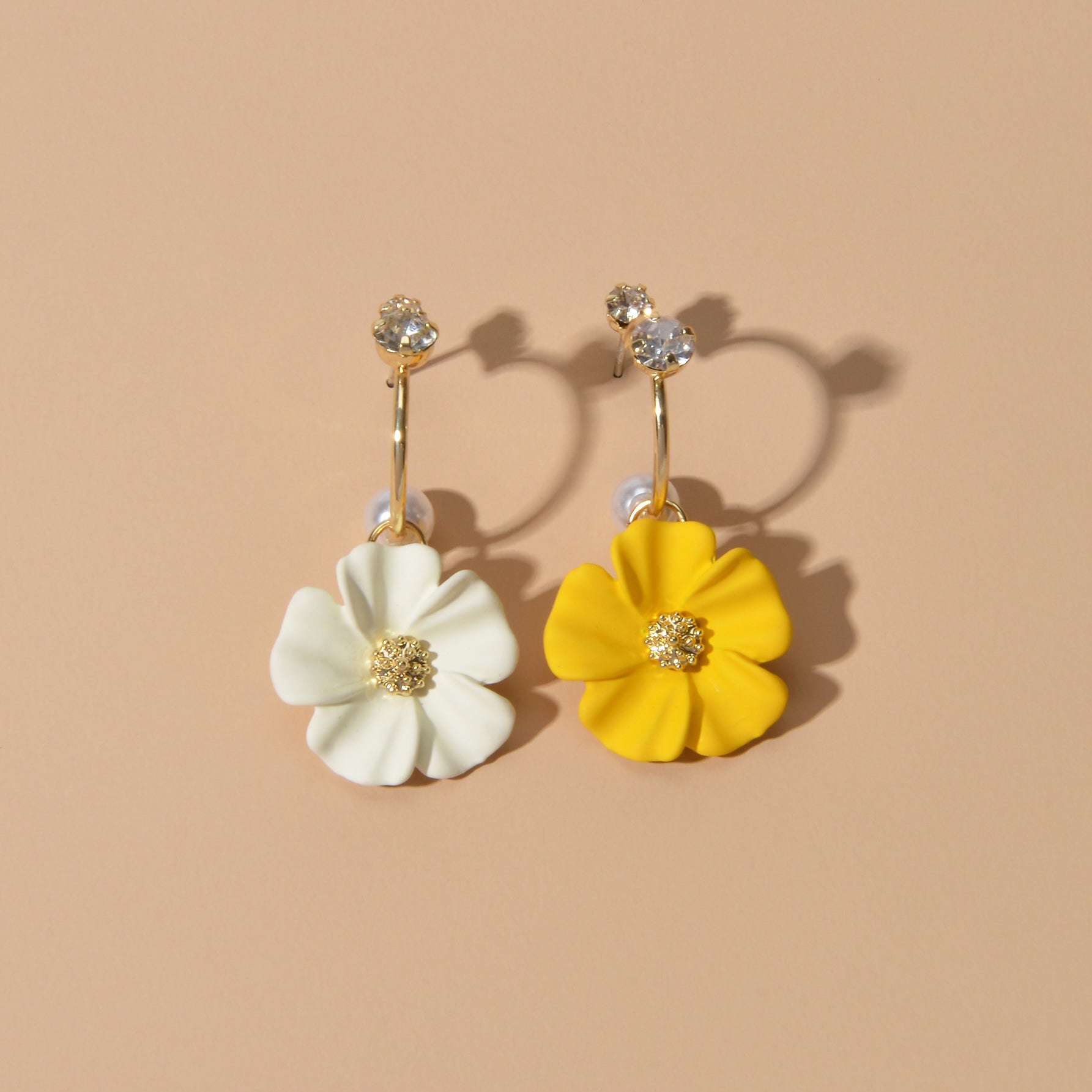 Ladies Jewellery Rhinestone Pearl Yellow Green Flower Asymmetric Dangle Earrings