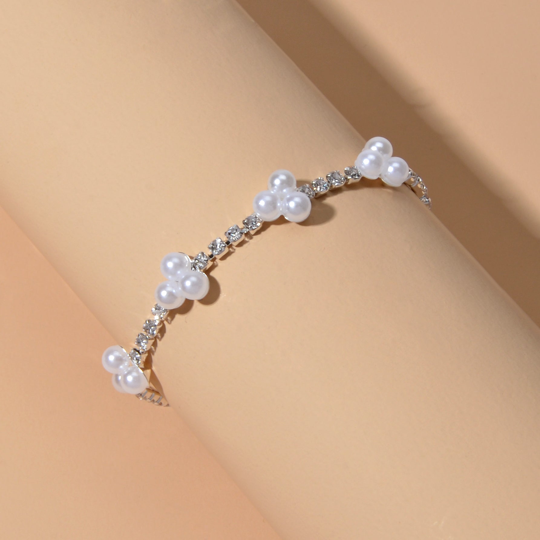 Luxurious Anniversary Wedding Jewellery Rhinestone Pearl Silver Chain Bracelets