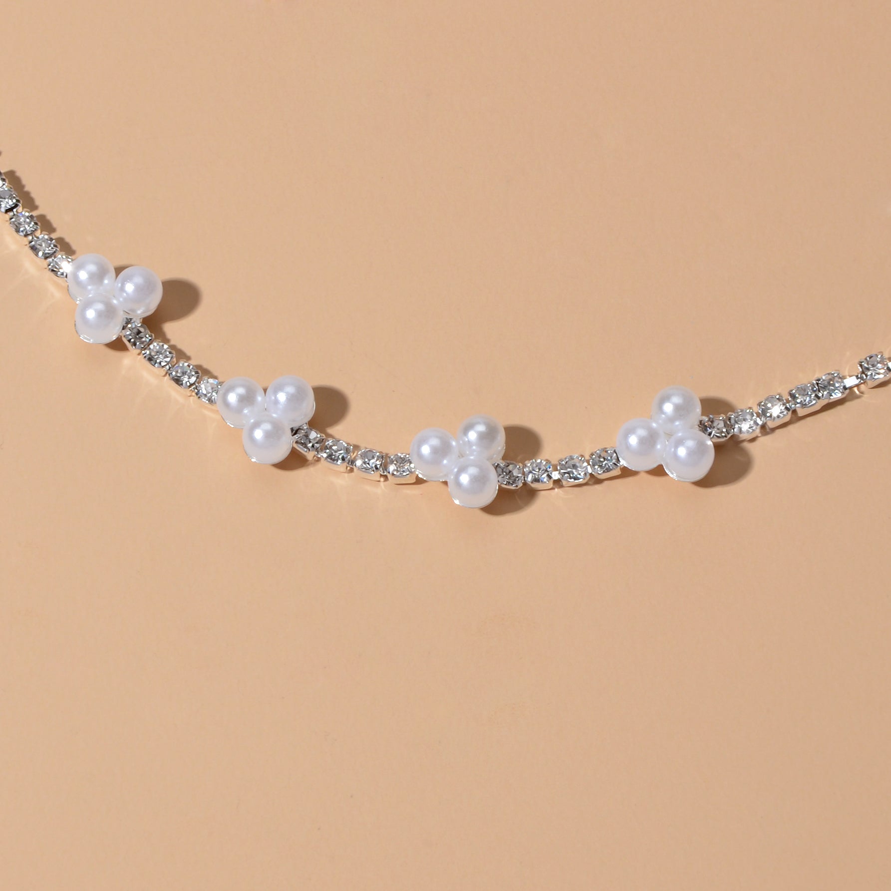 Luxurious Anniversary Wedding Jewellery Rhinestone Pearl Silver Chain Bracelets