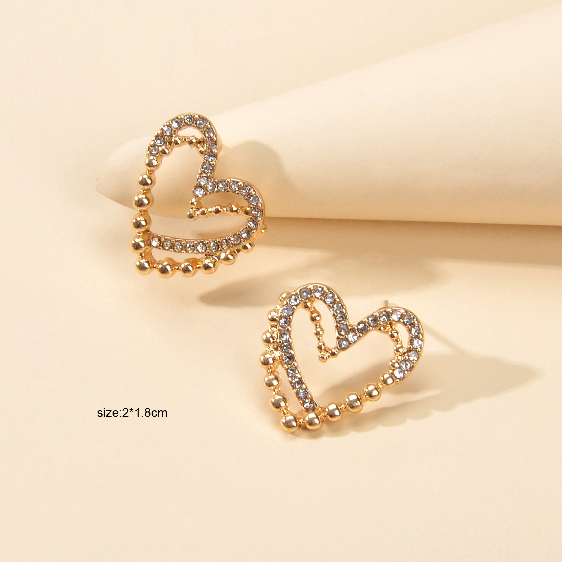 Cute Hollow Heart Stud Rhinestone Earrings Hypoallergenic Pierced Ear Jewellery